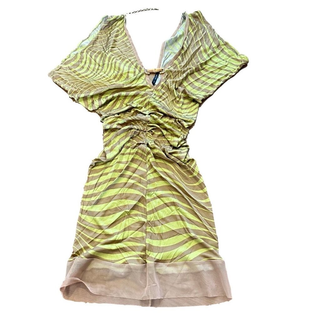 Uli Herzner ruched green zebra print bodycon dress
